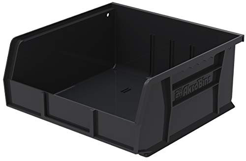 Akro-Mils 30235 AkroBins Plastic Storage Bins, Space-Saving Stackable Bins for Garage, Pantry, Craft Organization, 27.94 cm x 27.94 cm x 12.7 cm, Black, 6-Pack