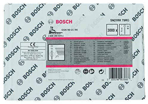 Bosch Professional 4000x Rundkopf-Streifennägel 21° SN21RK 75RG (2.8 mm, 75 mm, gehartzt, verzinkt, gerillt, Zubehör für Nagelpistolen, Druckluftnagler)