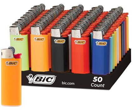 BIC Mini encendedores de bolsillo, colores brillantes surtidos, bandeja de 50 unidades, encendedores seguros y fiables a prueba de niños
