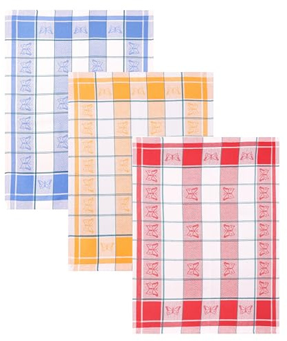 Betz 3er Set Geschirrtücher Geschirrhandtuch Gläsertuch Halbleinen Jacquard Schmetterling Gläsertücher Küchentuch Handtuch Größe 50 x 70 cm