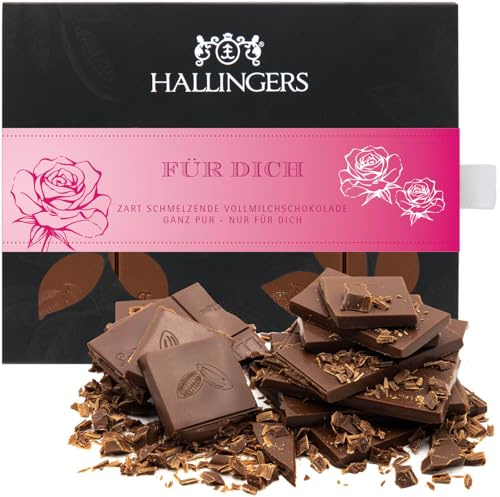 Hallingers Genuss Manufaktur Schokolade Valentinstagsgeschenk - Tafel handgeschöpften Edelkakaos ohne Alkohol edler Karton Für Dich Pur, Valentintstag für Frauen Männer