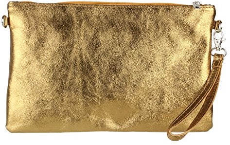 Girly HandBags Genuine Italian Metallic Leather Clutch Bag (Old Gold)(Size: W 25, H 15, D 2 cm (W 10, H 6, D 1 inches))