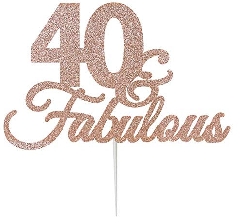 LissieLou 40 & Fabulous Birthday Cake Topper Decoration Glitter Card, Made in the UK - Rose Gold