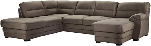 Mivano Wohnlandschaft Royale, Zeitloses U-Form-Sofa mit hohen Rückenlehnen, 316 x 90 x 230, Mikrofaser, dunkelgrau