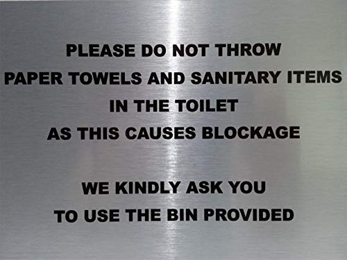 PLEASE DO NOT THROW PAPER TOWELS Notice Sign Aluminium Adhesive (15cm x 10cm, Brushed Silver)