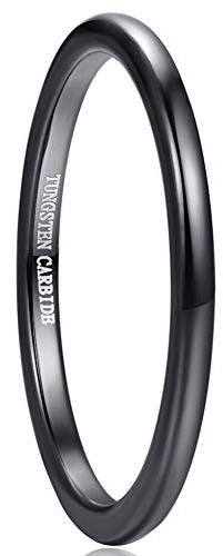 Vakki 2mm Schmal Ringe Schwarz Poliert Ring aus Wolframkarbid Modeschmuck Größe 58(18.5)