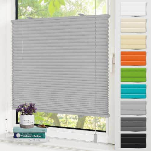 Zarnan Plissee Klemmfix ohne Bohren Grau B105 x H120cm Plisseerollo Sonnenschutz und Sichtschutz Jalousien Easyfix Plissees Blickdicht Lichtdurchlässig Rollo für Fenster & Tür