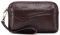 Leather Clutch Bag Wrist Purse for Men Women Business Organizer Wristlet Strap Pouch Coin Money Case Wallet Handbag Cell Phone Holder Daypack Coffee