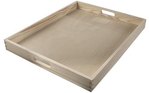WooDeeDoo Extra Large Wooden Serving Tray with Handles – Natural Unfinished Pine, 50 x 40 x 5 cm – Rustic Tray for Food Drinks Breakfast or Decorative Use in Kitchen, Living Room Restaurant Café