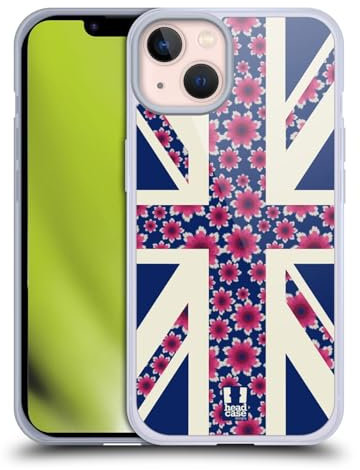 Head Case Designs Blu Mezzanotte Floreale Collezione Union Jack Custodia Cover in Morbido Gel Compatibile con Apple iPhone 13