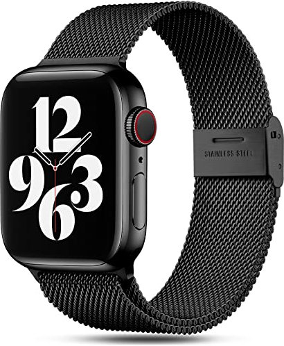 Oielai Strap Compatible With Apple Watch Strap 38mm 40mm 41mm, Stainless Steel Mesh Wristband with Adjustable Buckle for iWatch Strap Series 8/7/6/SE/5/4/3/2/1, 38mm/40mm/41mm, Black