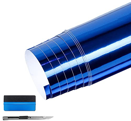NewL Pellicola adesiva adesiva in vinile lucida a specchio cromato blu con pellicola adesiva senza bolle per auto fai da te e bici per motore, accessori per automobili (50 cm x 150 cm)