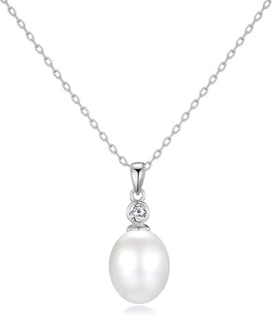 Philip Jones Sterling Silver White Pearl Drop Necklace Created with Zircondia® Crystals