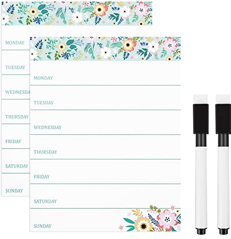 2 Pcs Weekly Dry Erase Boards for Wall Magnetic Calendar Whiteboard with 2 Pcs Markers Weekly Calendar for Fridge Meal Planner Menu White Board for Kitchen