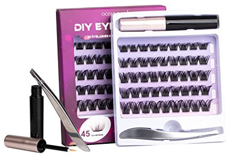 Faux Cils Faux Cils Touffes Extension Naturel Faux Cils Russe Faux Cils avec Colle Durable Individuel Faux Cils Kit Noir 10mm 12mm 14mm 15mm 16mm