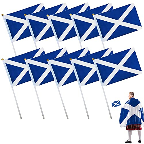 Kleine Flagge von Schottland,Schottland-Flagge,kleiner schottischer Stab,Schottland-Mini-Flagge,handgehaltene kleine schottische Miniatur-Flaggen,Feiern Sie die Weltmeisterschaft,14 x 21 cm,10 Stück