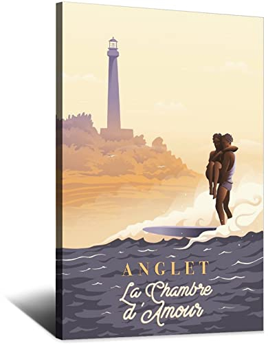 Anglet Frankreich Leuchtturm Surfen Vintage Reiseposter Leinwand Wand Home Room Decor Kunst Poster Malerei Bild Druck Geschenk Poster