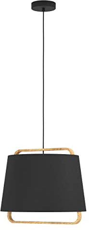 EGLO Hängelampe Camaloza, Pendelleuchte Esstisch 1-flammig, FSC100HB, Esszimmerlampe aus Textil in Dunkelgrau und Holz in Natur, Hängeleuchte mit E27 Fassung