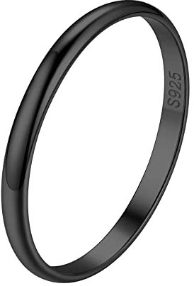 Suplight Damen Ring 925 Silber Verlobungsring für Männer Herren 2mm glänzender Fingerring schlicht Ehering Memoirering Schwarz Ring Größe 67