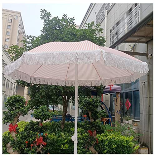 Rosa Weiß Gestreifter Sonnenschirm, 1.4M Retro Strand Sonnenschirm Mit Fransen Gartenschirm, Mode Blau Weiß Gestreifter Strandschirm, Ohne Sockel, Outdoor Sonnenschirm Für Strand/Pool/Terrasse