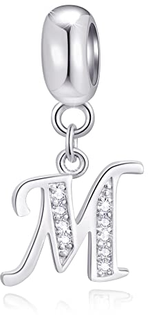 Buchstabe M Charms Initials M Alphabet Anhänger Perlen, 925 Sterling Silber Letra Charm Pendant mit klaren CZ, passen Pandora Mein erster Muttertag Armband/Halskette, Geschenke für Mama/Mom/Mutter