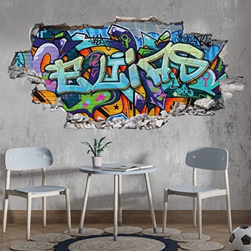 tjapalo® p64 3D Wandtattoo Graffiti Name Wandtattoo Kinderzimmer Junge Teenager Cooles wandtattoo Cool Wandsticker jungenzimmer jungs, Größe: B50xH29cm