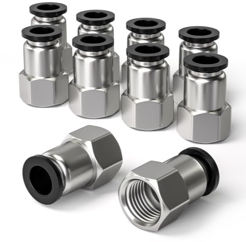 Bwintech 10 Pcs 6mm Tubing OD x 1/4 Female BSP Thread Straight Push in Connect Pneumatic Fitting,PCF6-02 Quick Release Air Line Adapter