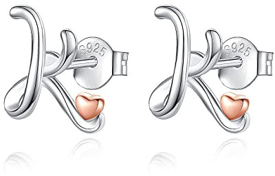 CELESTIA Orecchini Piccoli Donna con Iniziale Orecchini punto Luce Argento 925 Or Rosa Regalo Comunione Bambina Ragazza