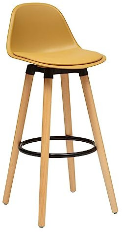 Atmosphera - Tabouret de Bar Scandinave Maxon Jaune Ocre - H 91,5 cm, Pieds en Hêtre, Assise Confortable - pour Cuisine, Bar