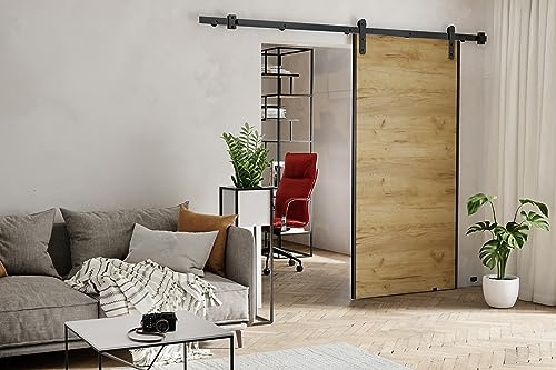 KIER FURNITURE AURA Schiebetüren – Schiebetür Komplettset Schiene Komplettset Mit Tür – Zimmertüren Mit Zarge Komplett - B86xH205xT1,6 cm - Eiche Craft