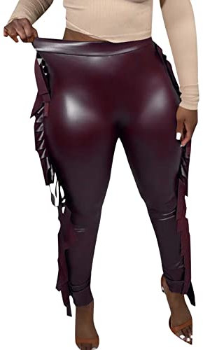 Geilisungren Lederhose Damen High Waist GüNstig Damen Sport Leggings mit Tasche Blickdichte Lang Lederoptik Laufhose Frauen Bauchweg Leggings Yoga Gym Tights Fitness Clubwear Stretch Kunstlederhose