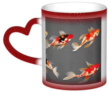 SSIMOO Traditionelle Koi-Karpfen mit Punkten, Keramik, farbwechselnde Tasse, hitzeempfindlich, Kaffeetasse mit einzigartigem reaktivem Design