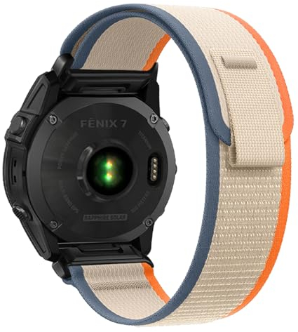 SumRioo QuickFit 22 mm Armband für Garmin Fenix 8/8 Solar 47 mm/7 Pro/7/6 Pro/6/5/5 Plus/E, Nylon Trail Loop Uhrenarmband für Garmin Tactic 8 47 mm/Descent G2/Epix 2/Forerunner 965, Orange/Beige*a