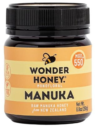 Wonder Honey Miele di Manuka Grezzo Certificato MGO 550+ (15+) Non pastorizzato, Tracciabile, Non OGM, Senza pesticidi, Confezionato in Nuova Zelanda, Vaso PET BPA free | 250g