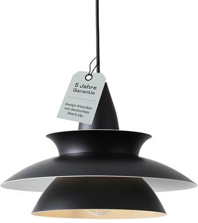 Pendelleuchte schwarz Retro Design - Vintage Aluminium Pendellampe - Alu Hängeleuchte höhenverstellbar - E27 Nordic Lampenschirm - Designer Leuchte Leto – leichte & hochwertige Esszimmer Beleuchtung