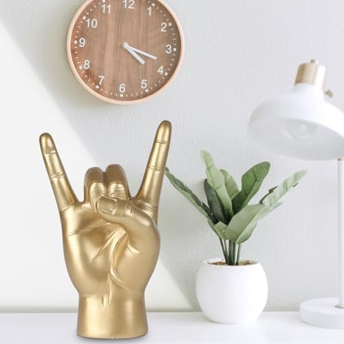 Yunjuhop Rock and Roll Decor Finger Sculpture,I Love You Hand Gesture Statue,Desk for Men Music Room Night Stand Rock Decor, Home Aesthetic Decor Hand Figurine Sign Language Gifts (Gold)