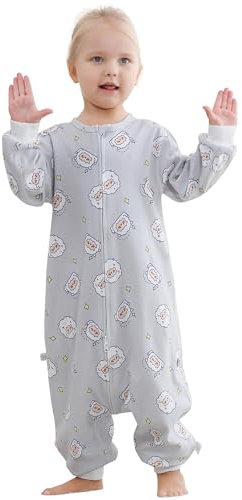COOKY.D Baby Cotton Long Sleeve Sleeping Bag Animal Triple Zipper Boys Girls Wearable Blanket Toddler Cotton Swaddle Wrap With Feet,Sheep 2-4 Years