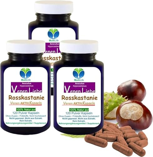 Rosskastanie 360 (3x120) Kapseln [Aesculus] Venen AKTIV bei Venenveränderungen NATUR pur [Stützstrümpfe von INNEN] Schwere Beine Gefühl von Wasser in den Beinen? [OHNE ZUSATZSTOFFE] 27333-3