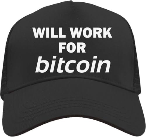 Will Work for Bitcoin Mesh Back Trucker Cap Adjustable Snapback Hat Black, Schwarz , Einheitsgröße