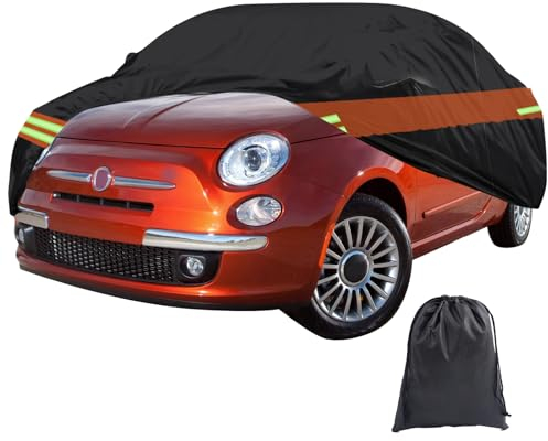 Autoabdeckung kompatibel mit FIAT 500/500C/500E/ABARTH 500 2007-2024 wasserdichte 6 Schichten Atmungsaktiv Vollgarage Autoplane Outdoor-Vollgarage für Regen, UV, Staub, Schutz für alle Jahreszeiten