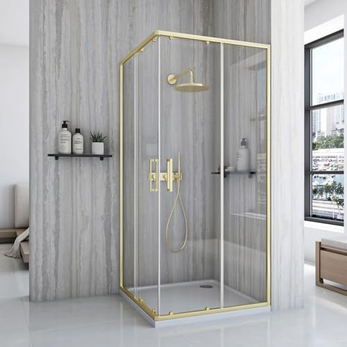 Rea Cabine de douche City 80x80 Gold Brush Cabine de douche avec receveur de douche Savoy noir Verre de sécurité trempé Transparent 4 mm, 5 mm (doré)