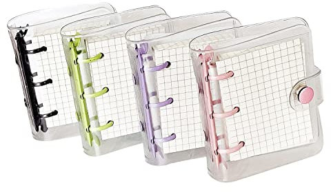 Fowecry 4Er-Pack Transparente Mini-OrdnerhüLlen mit 3 Ringen, mit Gerasterter Innenseite und 12 Ordnertaschen (3 StüCk/Set)