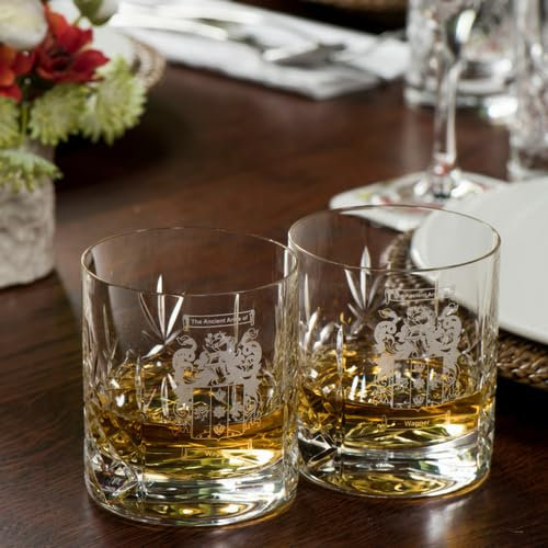 Custom Coat of Arms Crystal Whisky Tumblers, Set of 2 | Personalised Family Crest Glasses | Ideal for Weddings, Anniversaries, and Special Occasions
