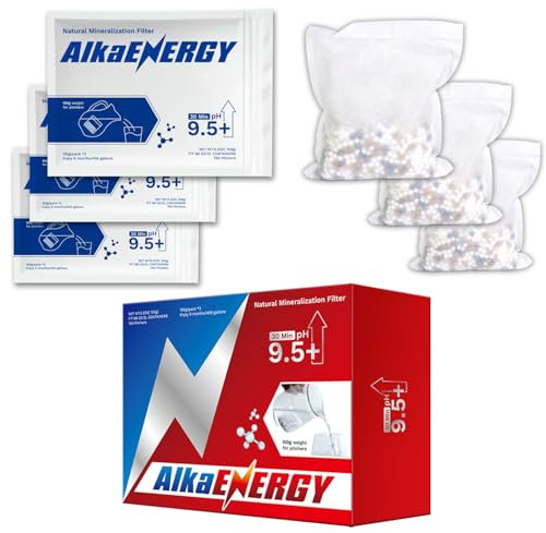 AlkaEnergy PH 9.5+ Alkaline Water Filter Pouch | Large 3-Pack (150g Each) | Filters Up to 400 Gallons | Adds Minerals, Increases pH, Removes Chlorine & Heavy Metals | for Jugs & Pitchers