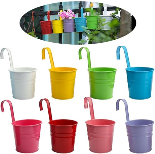 FKKFSS 8 cubos de metal coloridos para colgar flores con ganchos extraíbles, maceta de pared de metal con agujero de drenaje, maceta colgante para interiores y exteriores, maceta de pared para