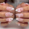 Lot de 24 faux ongles 3D en forme de fleurs en acrylique - Blanc - Couverture complète - En forme d'amande