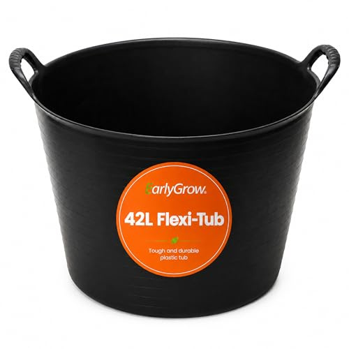 EarlyGrow 42L Flexi Tub with Handles 1-Pack Garden Storage Bucket | Large plastic storage container for garden waste and building materials. Robust, stackable bucket for home, car and DIY.