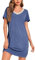 Litherday Chemise de nuit à manches courtes pour femme - Chemise de nuit courte avec dentelle - Nuisette sexy en coton - Chemise de nuit d'été - Robe de nuit, bleu, 3XL
