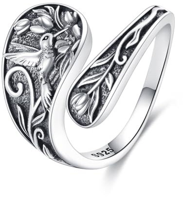 DAYLINLOVE Hummingbird Spoon Ring 925 Sterling Silver Adjustable Hummingbird Thumb Rings Hummingbird Jewelry Gift for Women Mother Girls