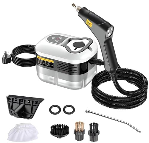 Nettoyeur vapeur portatif haute pression 2500 W avec 4 accessoires – Réservoir d'eau de 1200 ml, 6 réglages de vitesse pour nettoyage de canapé, tapis et voiture (noir + blanc)